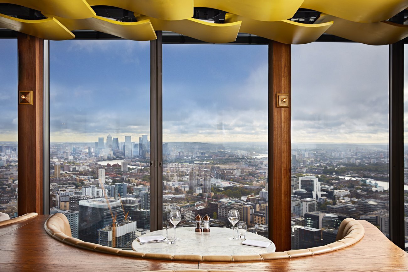 Duck and Waffle London - circular table with view of london