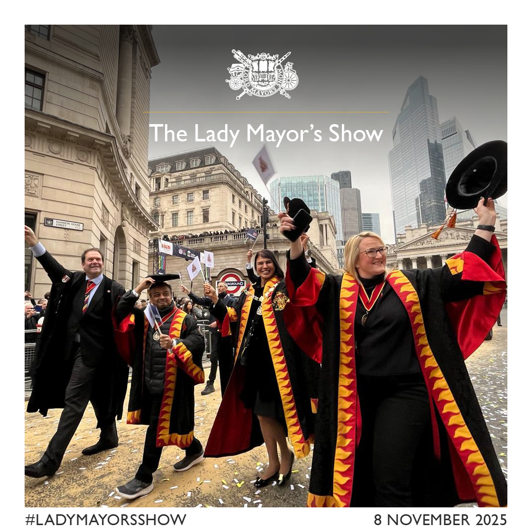 A vibrant scene from the Lady Mayor's Show showcasing colourful floats and participants celebrating