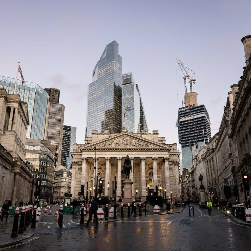 View of the Royal Exchange, in the City of London.