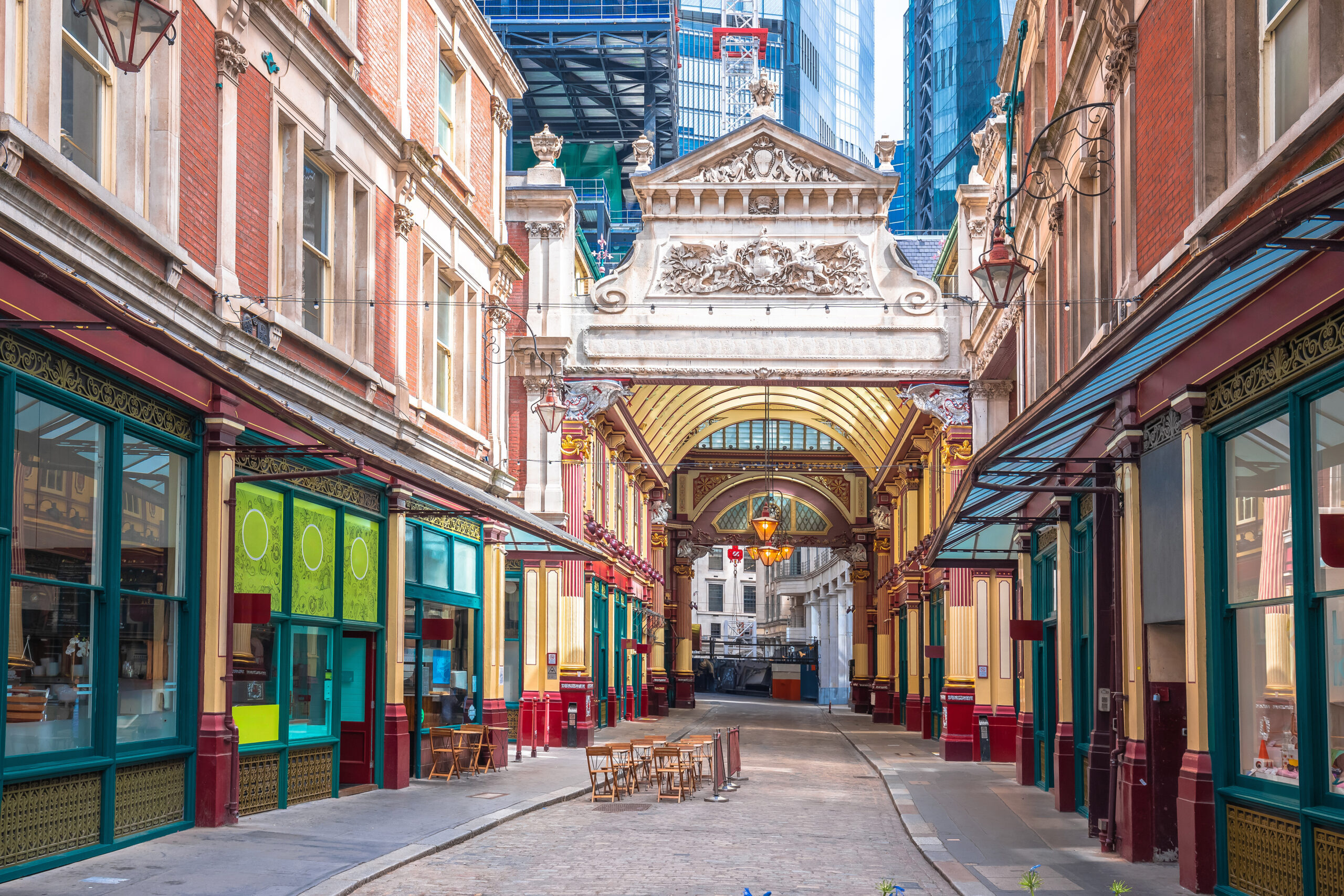 Exterior of Leadenhall Market, a Victorian market in the City of London.