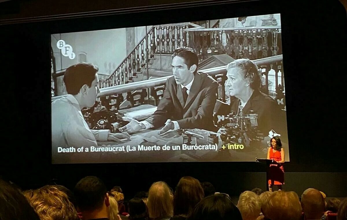 LoLaFF founder, Ketty Rodriguez, presenting cuban film 'Death of a Bureaucrat' at the BFI