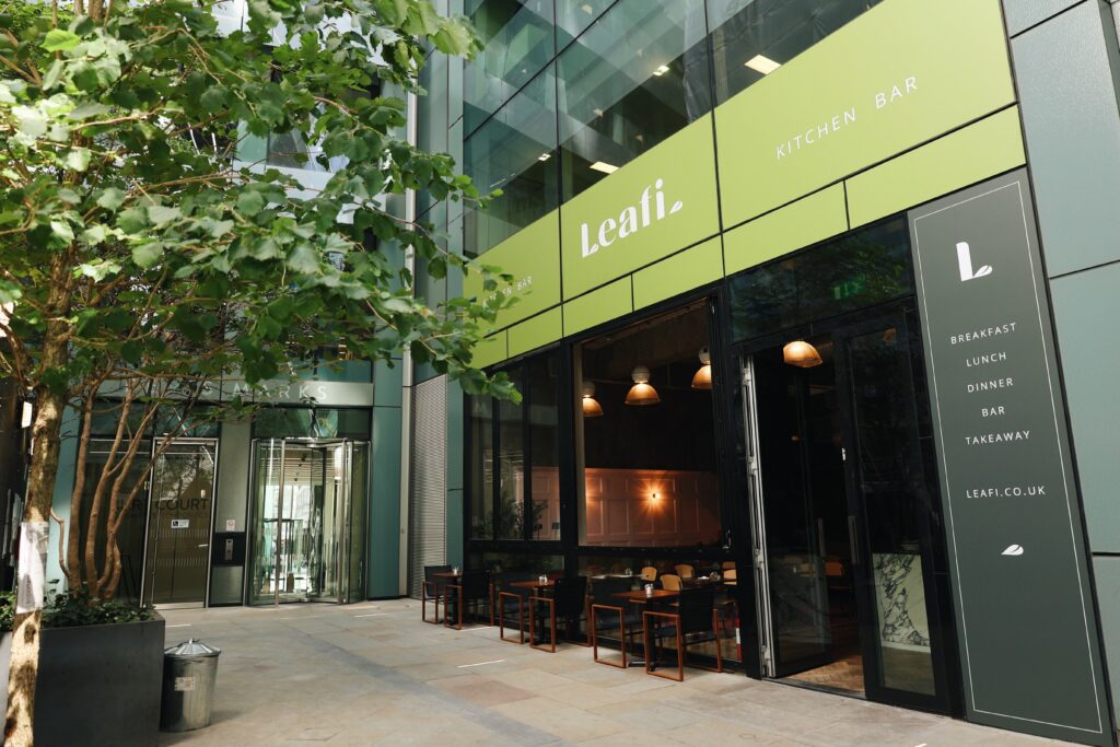 The outside of the kitchen and bar Leafi.