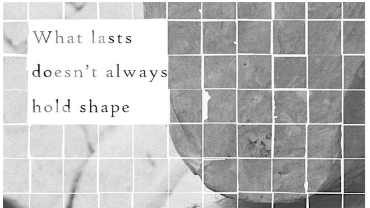 Poster for the What lasts doesn’t always hold shape exhibition at Hypha Gallery 2 / No. 1 Poultry